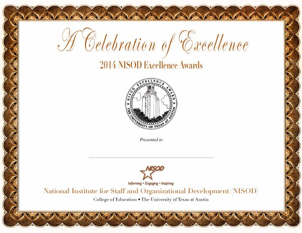 Excellence Awards Certificate