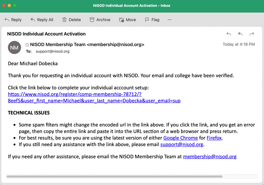 Creating an Individual Account Email image