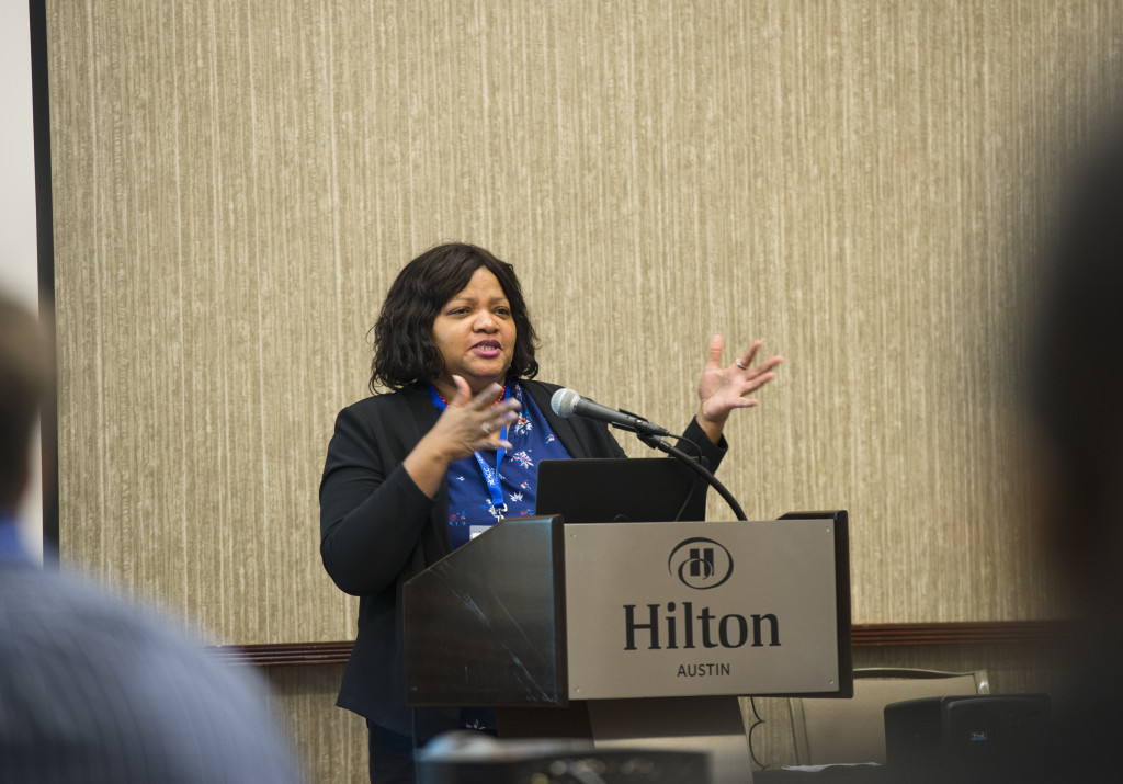 A woman presents at NISOD's 2019 annual conference.