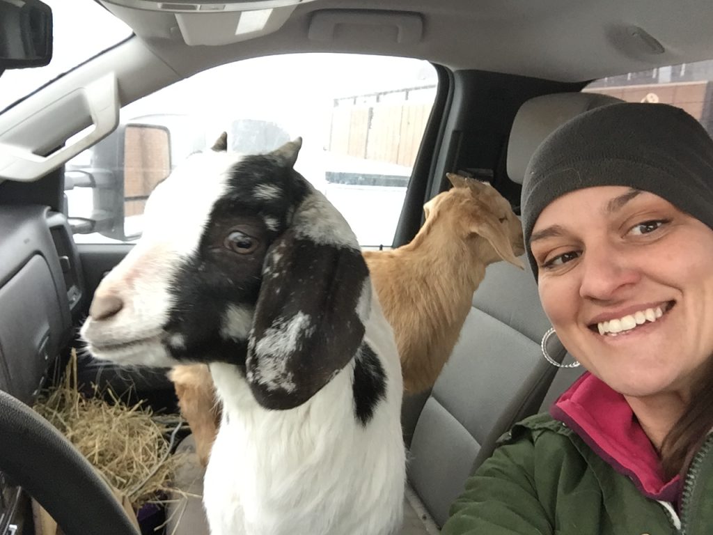 Elizabeth Micheel with her goats.