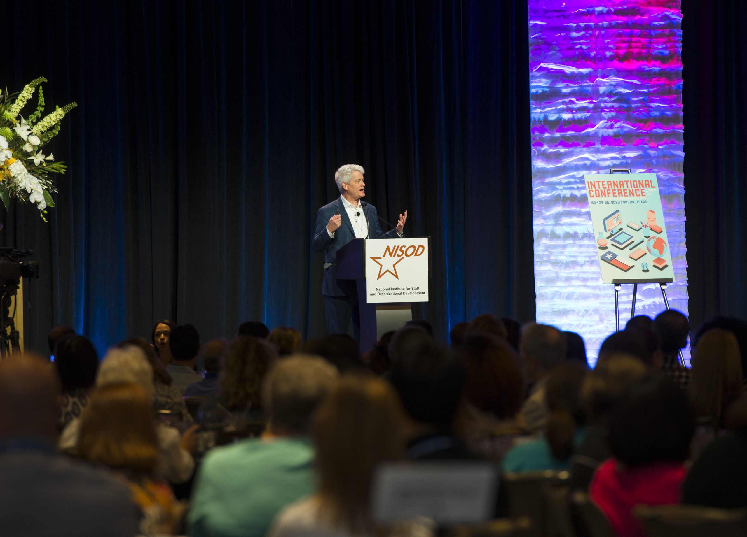 A keynote speaker presenting at NISOD's 2019 conference. 